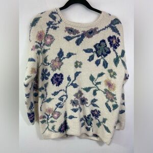 Vtg Express Tricot Sweater Silk Angora Blend Floral Hand Knit Grandma Fairy
